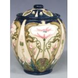 Moorcroft signed Rachel Bishop limited edition 219/250 covered vase with flower decoration, 2002