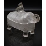 Portieux France frosted glass covered casket in the form of an Indian boy riding an elephant
