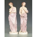 A pair of Belleek figurines Meditation and Affection, the standing female figures both in flowing