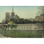A Lambert, French oil on canvas Notre Dame and the river Seine, signed lower left, 23 x 31cm