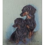 Marjorie Cox (1915-2003) pastel portrait of dachshund dogs Rudi & Nicky, signed lower left, titled