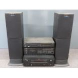 Denon DRA-700 AEDAB tuner amp together with a Yamaha stereo cassette deck KX-530 and an Arcam