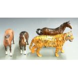 Beswick horses including Welsh Cob, matt racehorse and swish tail and a Beswick tiger