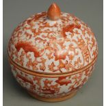 Chinese covered dish with ironstone decoration and seal mark to base, diameter 12cm