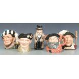 Five Royal Doulton large character and Toby jugs including Winston Churchill and Monty, tallest