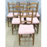 Six French ladderback rush seated dining chairs