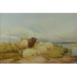 Thomas Sidney Cooper (1803-1903) watercolour sheep on a salt marsh, signed and dated 1863 lower