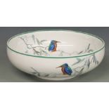 Royal Doulton large pedestal bowl decorated with a kingfisher, H12 x diameter 37cm