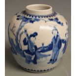 A 19thC Chinese blue and white ginger jar decorated with musicians and with four-character mark to