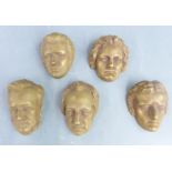 Five wall plaques depicting famous composers, Czechoslovakian, probably Royal Dux, H9cm