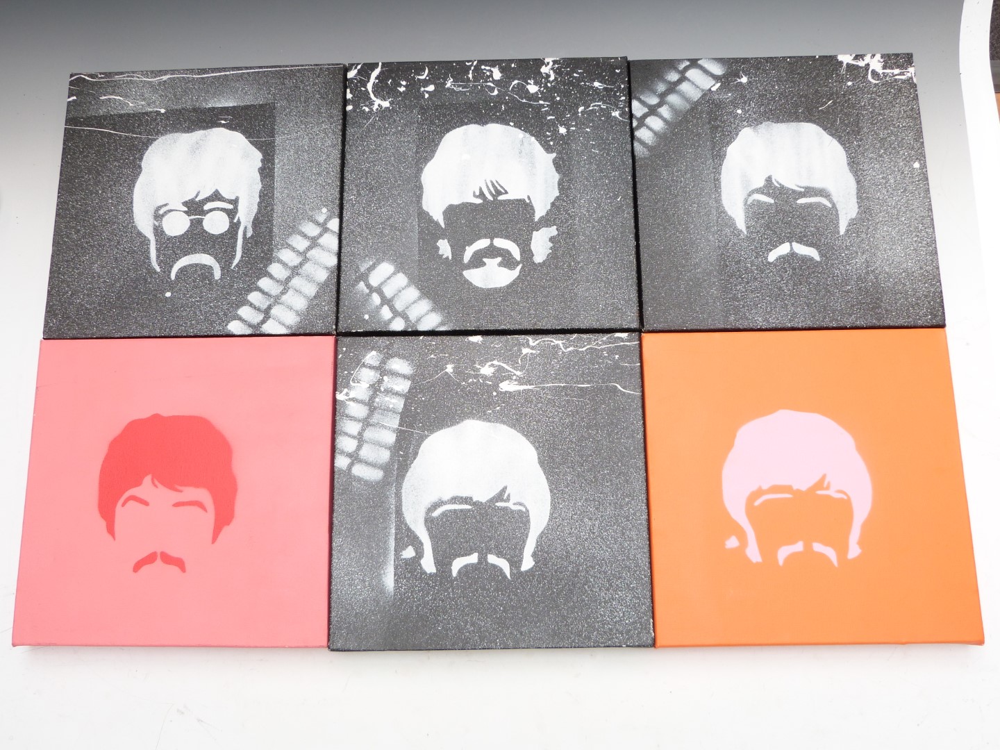 Beatles interest acrylic on canvas, 50 x 50cm and six smaller examples - Image 2 of 3