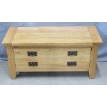 Contemporary low light oak drawer unit with single drawer disguised as three, W100 x D40 x H48cm