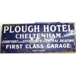 Large vintage enamel sign for The Plough Hotel, Cheltenham 'Comfort and Efficiency, Central Heating,