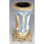 A 19thC style vase with metal / ormolu mounts, decorated with ladies in a garden setting and with