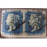 1840 2d blue. A pair DH & DI with black Maltese Cross cancellations and 4 margins