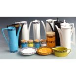 A collection of 1960s retro Susan Williams-Ellis for Portmeirion coffee pots, storage jars etc,