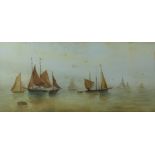 Watercolour of sailing boats on a misty morning, monogramed LG and dated 1921 lower right, 24 x 53cm