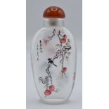 Chinese reverse painted glass scent bottle decorated with birds and foliage, H7.5cm
