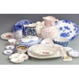 A collection of ceramics including Dresden style pierced basket, Quimper, Victorian jugs, George