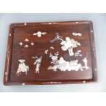 A mother of pearl inlaid rosewood tray, 26 x 36cm