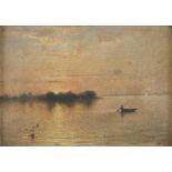 J P Gangooly (Indian 1876-1953) oil on canvas 'Sunset on the Ganges', signed and dated 1900 lower