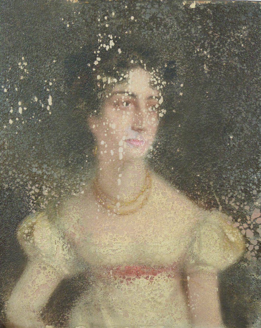 18th/19thC oil on panel of a lady, 30.5 x 25cm