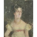18th/19thC oil on panel of a lady, 30.5 x 25cm
