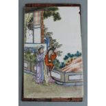 Chinese Republic period porcelain plaque with two female figures overlooking a landscape, 20.5 x