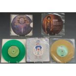 Approximately 50 seven inch picture discs and coloured vinyl including UK Subs, Michael Jackson,