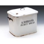 Vintage enamel bread bin 'Scribbans's Purity Bread', width 40cm