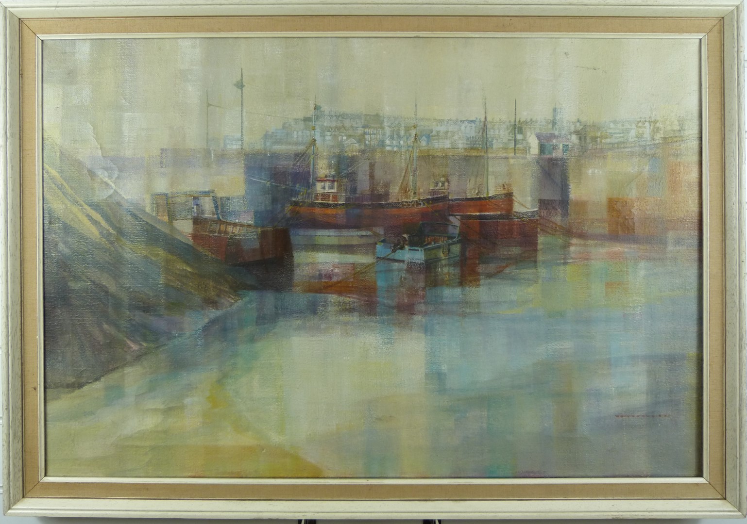 Tennyer acrylic on canvas 'Newquay' harbour scene with boats and town beyond, signed lower right and - Image 2 of 5