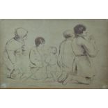 After Guercino, print of pilgrims praying and a print after Rembrandt, largest 26 x 40cm