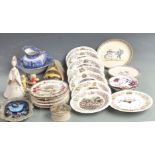 A collection of ceramics including Wedgwood Foxwood Tales plates and clock, Danish Knabstrup