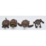 Four Japanese bronzes, two tortoise, a turtle and a frog, two marked to base, largest 5 x 6cm