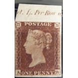 Great Britain 1852 1d red imprimatur Die 1 Alph 2 with small crown. AB plate 135 with top margin