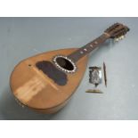 19thC Napoli made mandolin with mother-of-pearl decoration, tortoiseshell finger plate and