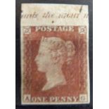 Great Britain 1852 1d red imprimatur Die 1 Alph 2 with small crown, AG plate 141 with top margin