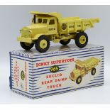 Dinky Supertoys diecast model Euclid Rear Dump Truck with yellow body and hubs, 965, in original