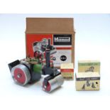 Mamod SR1 live steam roller with screw construction together with three Multum accessories, all in