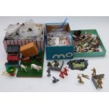 A collection of Britains model farm animals, vehicles and accessories including 45 lead examples,