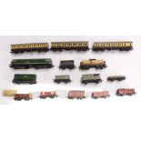 Fifteen Tri-ang TT gauge locomotives, coaches and wagons including diesel Dock Shunter, GWR
