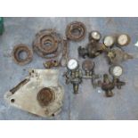 Circa 1920s Scott motorbike engine bottom end and various gas gauges etc