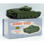 Dinky Toys diecast model Centurion Tank with green body and black rubber tracks, 651, in original