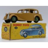 Dinky Toys diecast model Triumph 1800 Saloon with beige body and green hubs, 151, in original box.