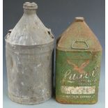 Luxol oil can and a similar conical topped can, height of tallest 56cm