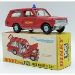 Dinky Toys diecast model Fire Chief's Car with red body, blue windows and Fire Service decals,