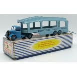 Dinky Toys diecast model Pullmore Car Transporter with blue cab and hubs and pale blue trailer, 982,