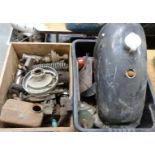 Motorbike parts including oil tanks, fork parts, tank and grease nipples