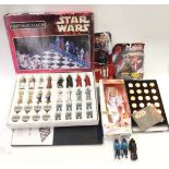 A collection of Star Wars figures and toys including a chess set, together with a Spice Girls