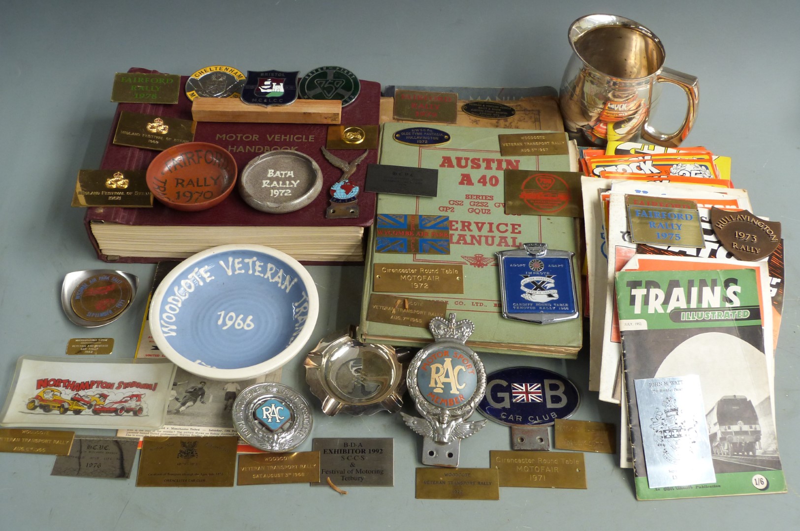 Motoring collectables including Cheltenham, Bristol, 750, RAF and RAC car badges, Castrol marshal'